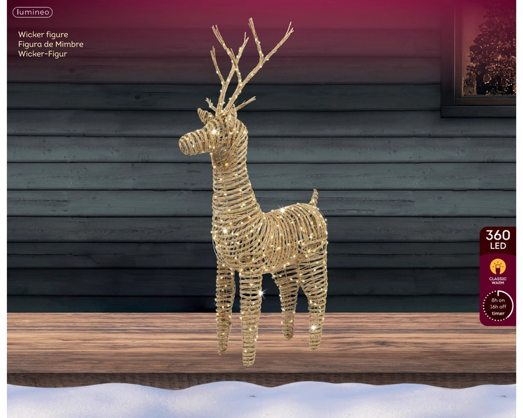 Micro LED rendier wicker lichtbruin 104 cm - afbeelding 2